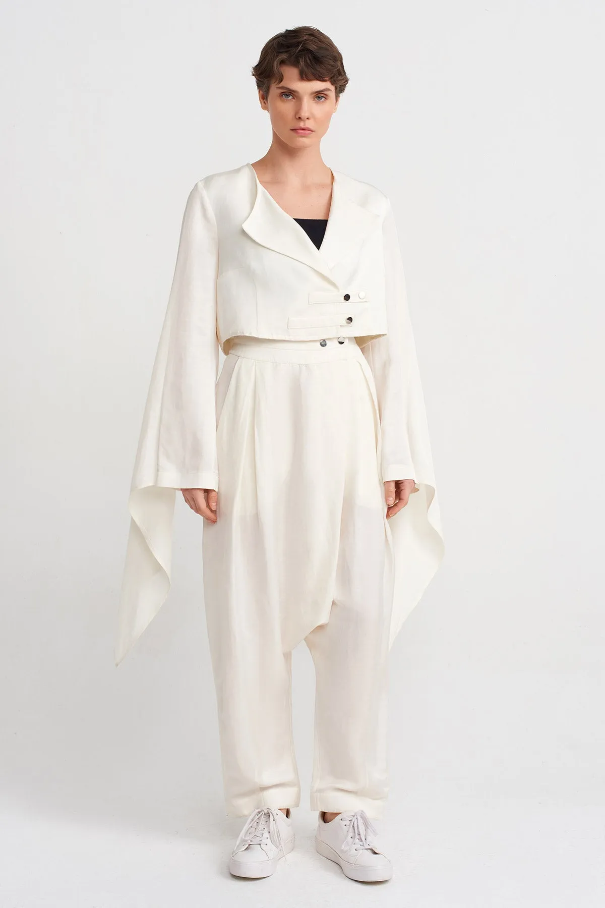 Nu Cape Sleeve Crop Jacket Ecru