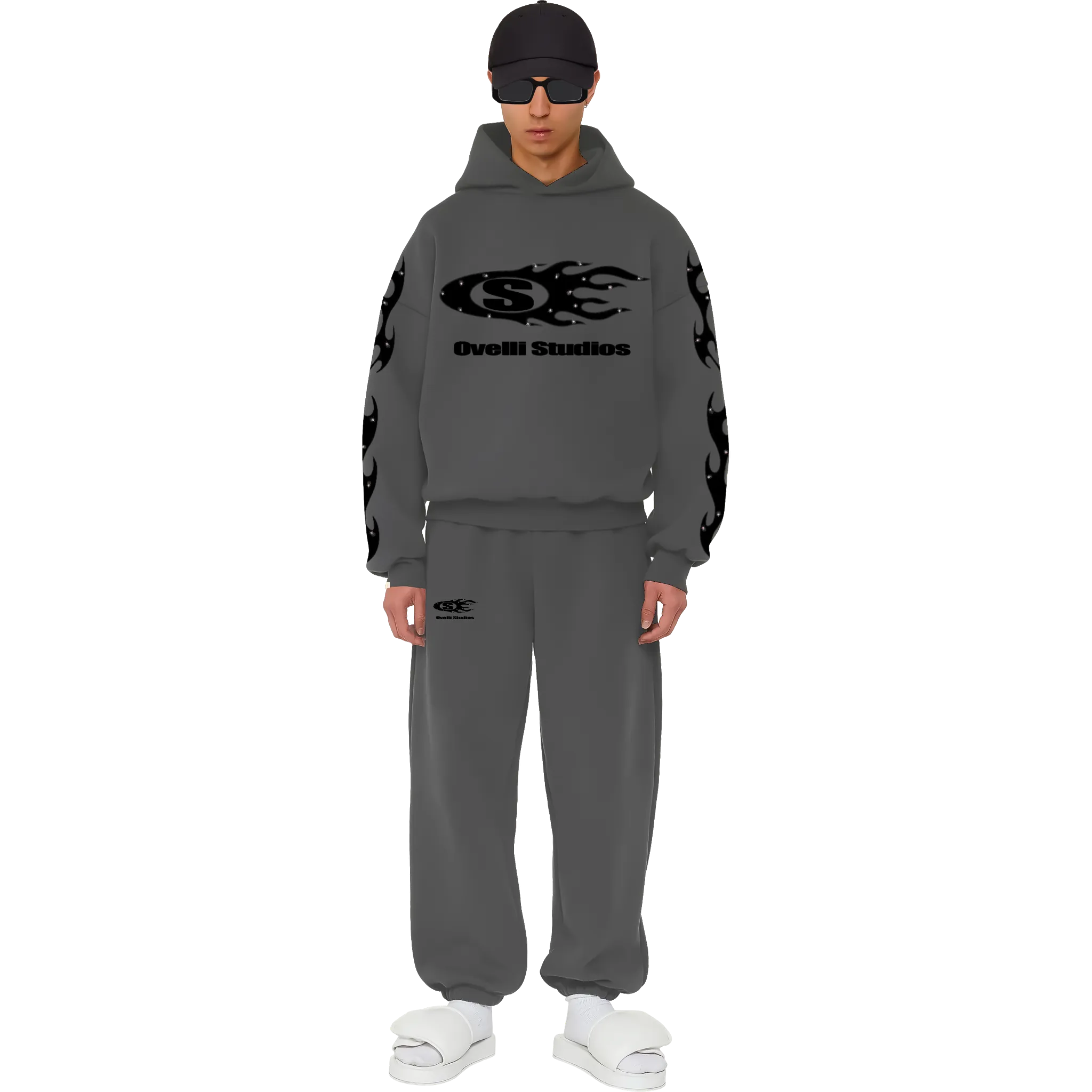 OS Rhinestone Flame Logo Hoodie