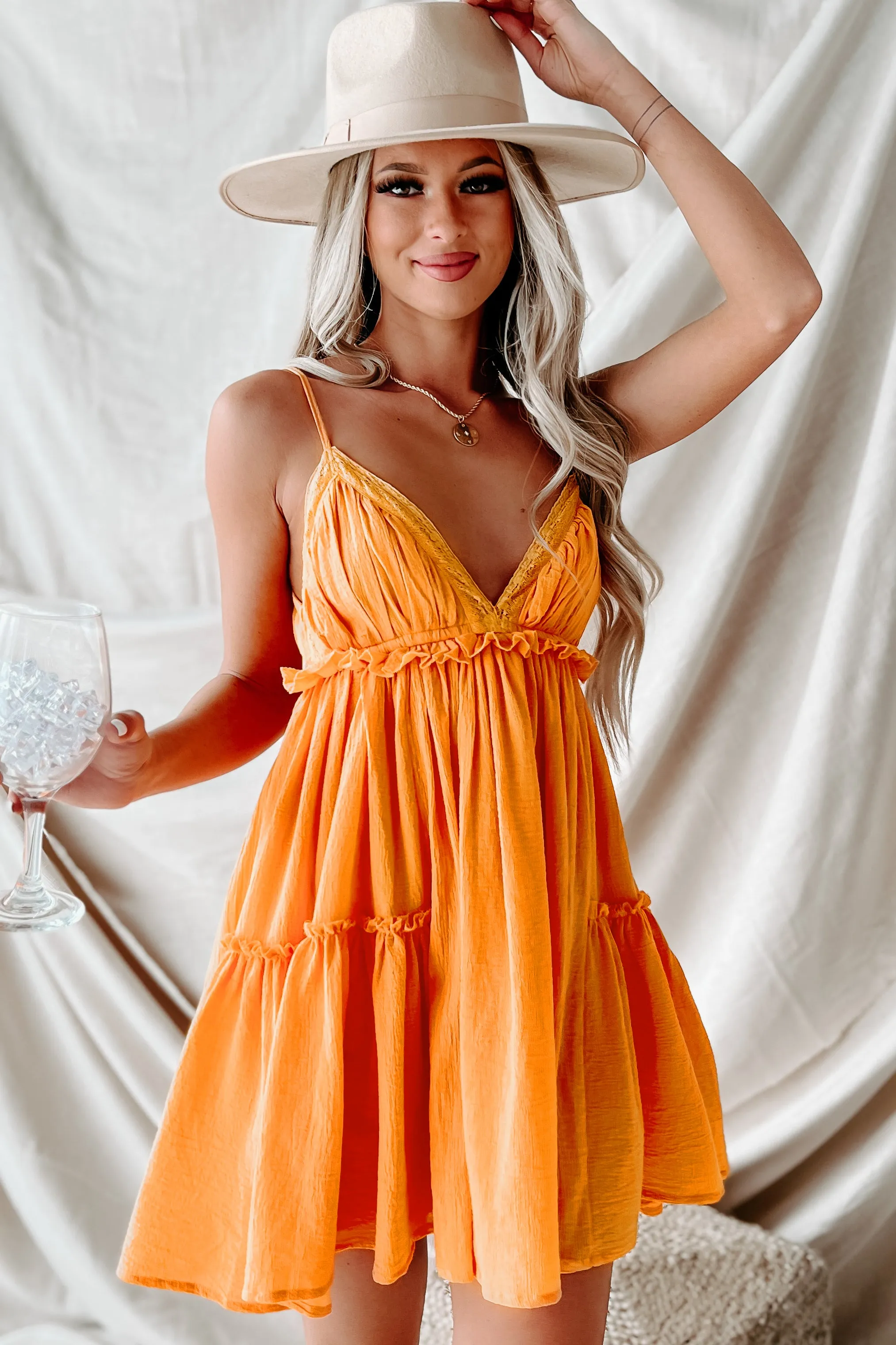 Pretty & Poised Back Cut-Out Babydoll Dress (Mango)