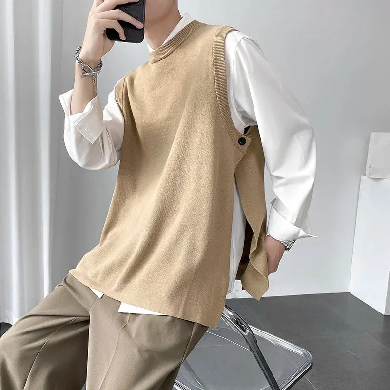 Riolio FALL MENS OUTFIT Korean Sweater Vest Men Slim Fit Fashion Solid Color Casual O-neck Knitted Pullover Men Knitting Sweaters Mens Jumper Clothes