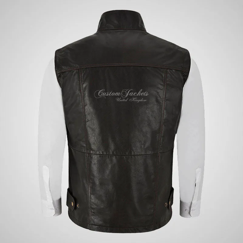 ROBERT Mens Multi Purpose Leather Gilet Thick Cow Leather