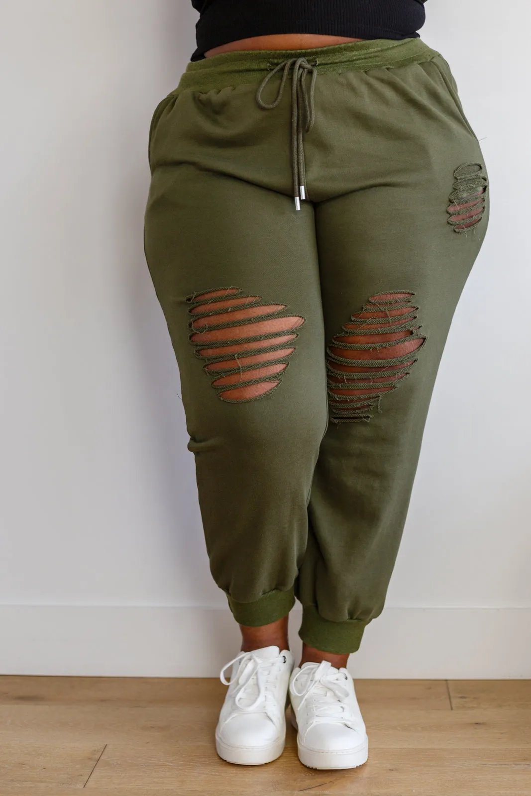 She Got Skills Distressed Olive Green Joggers