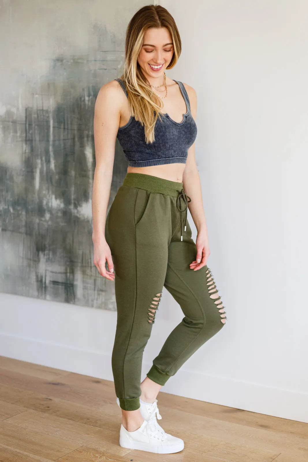 She Got Skills Distressed Olive Green Joggers