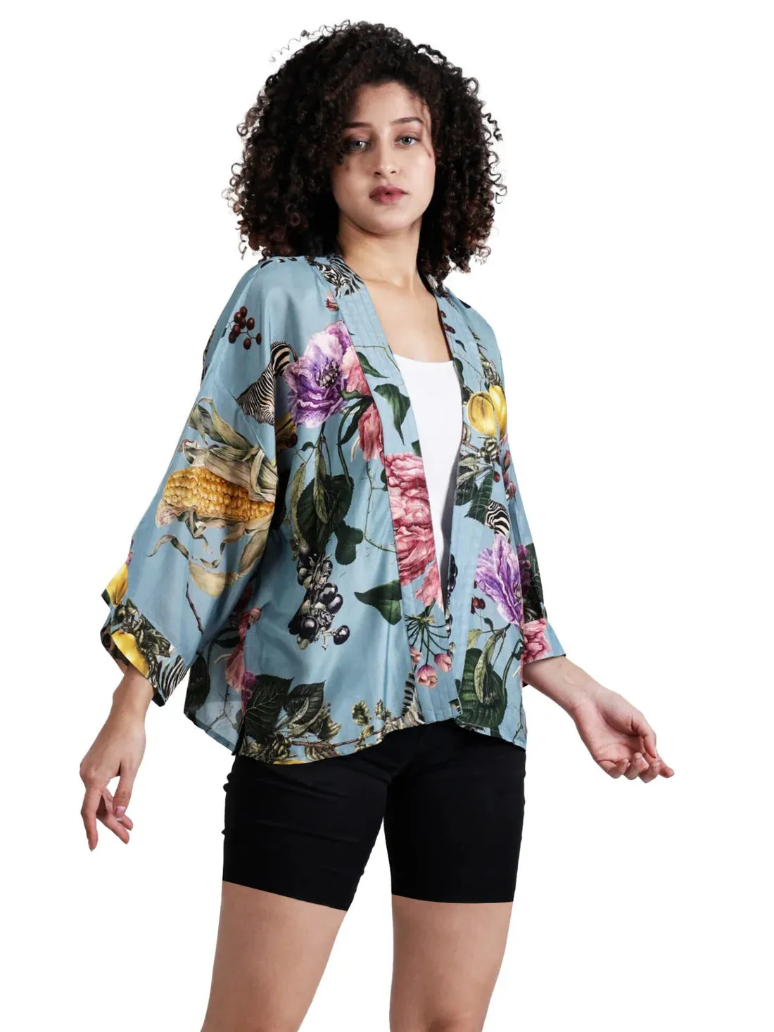 Short Kimono: Blue Floral