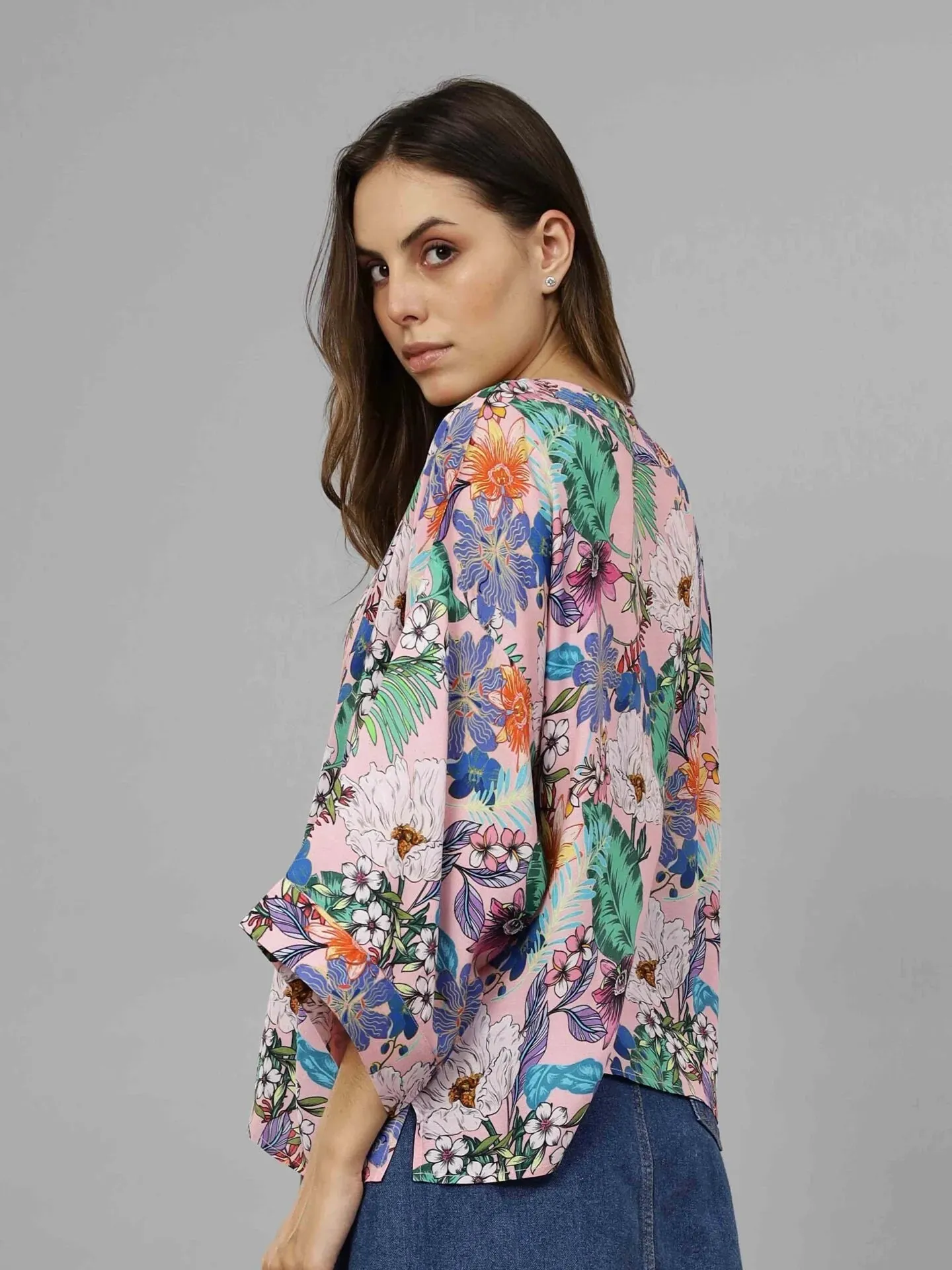 Short Kimono: Pink Floral