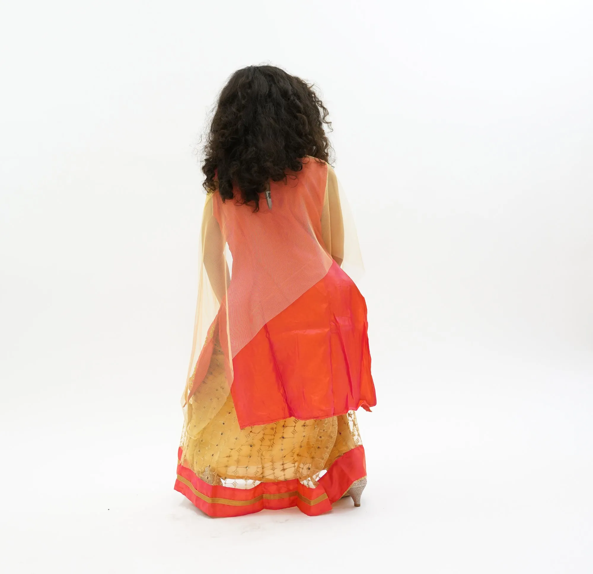 Silk Gold With Salamander Orange Trim Lehenga Skirt