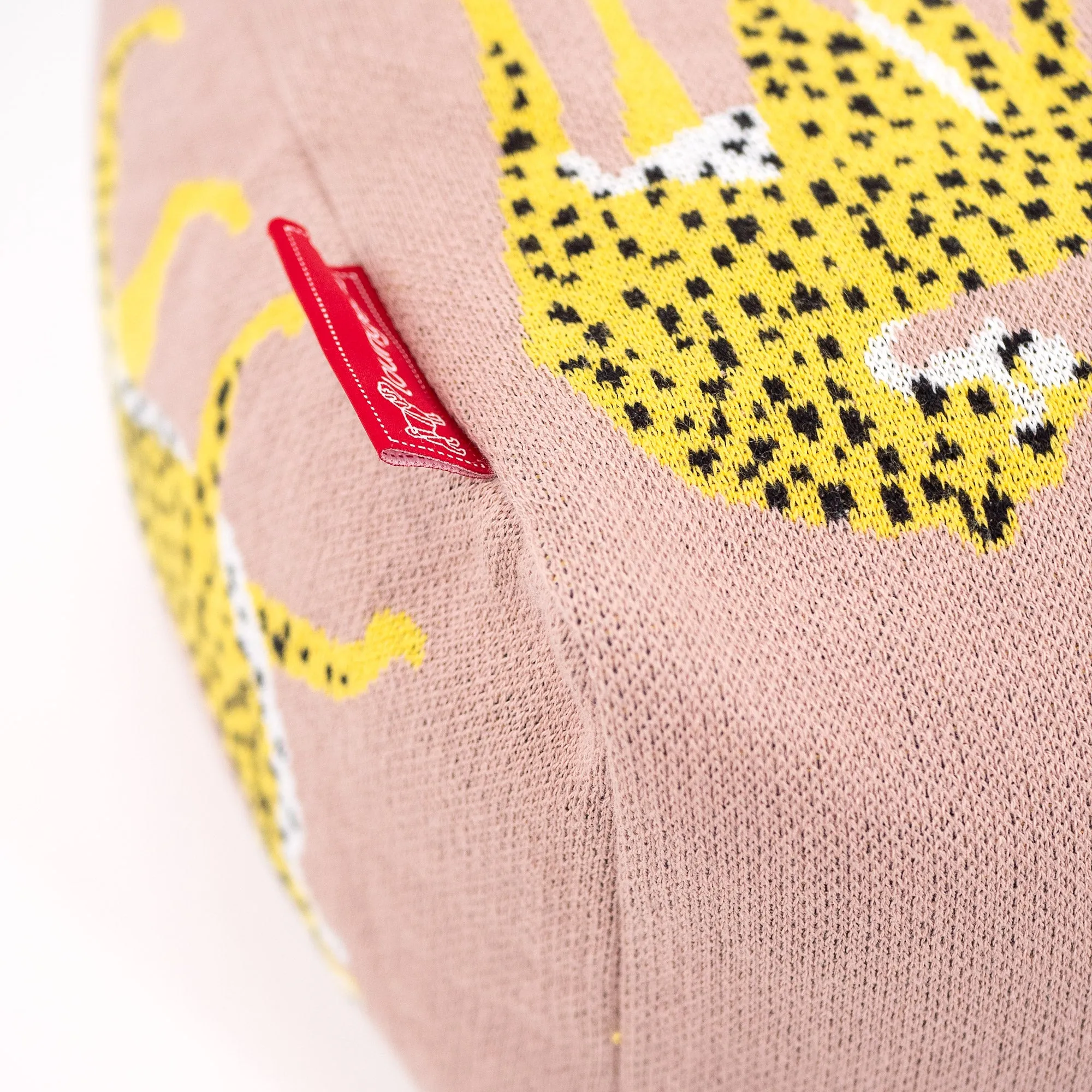 Small Footstool - Knitted Cheetah Pink