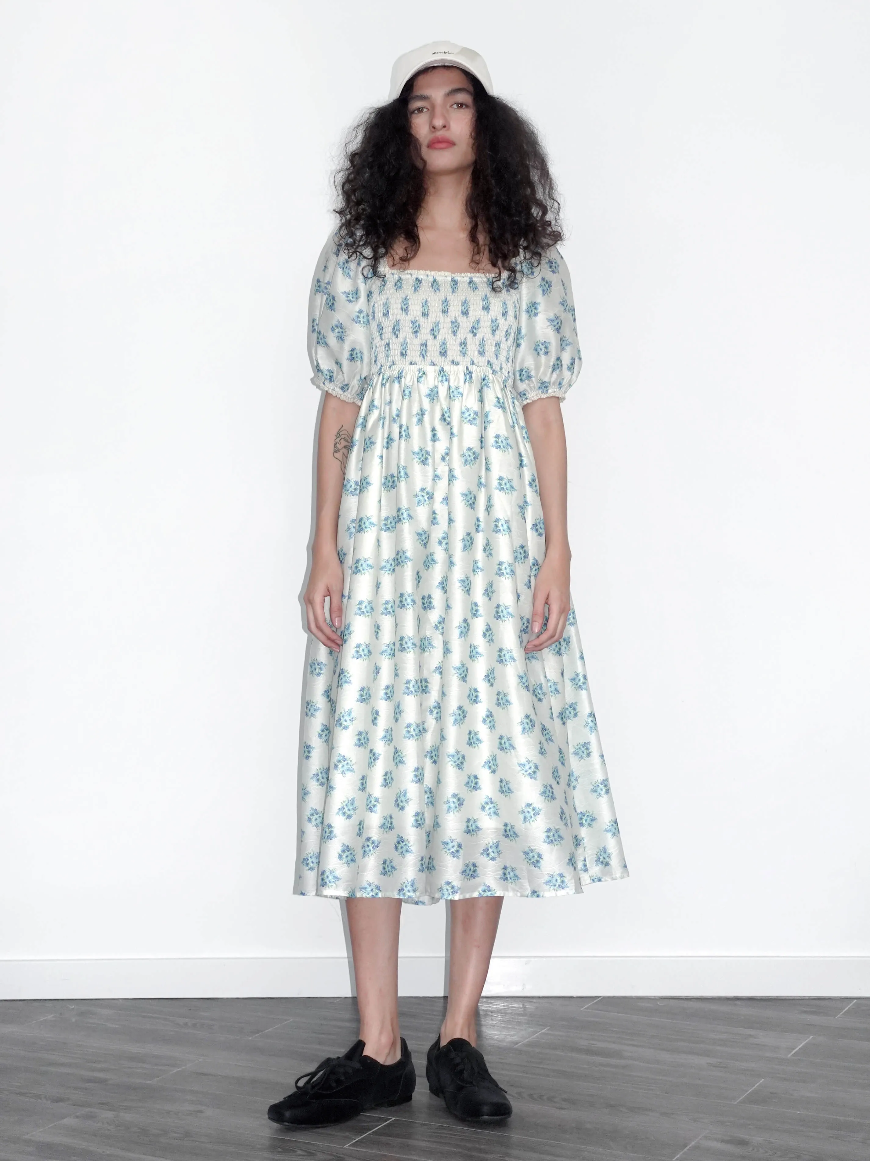 Square Neck Puff Sleeve A-Line Floral Dress