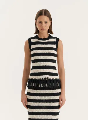 Striped Sleeveless Knitted Tassel Trim Top- Lauryn
