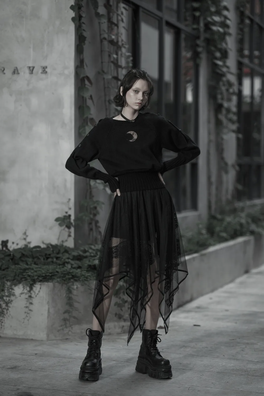 Stylish Black Gothic Layered Mesh and Lace Skirt