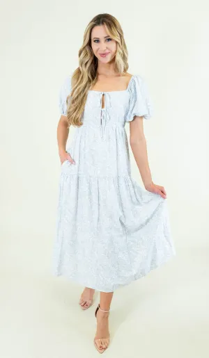 Toile Print Babydoll Midi Dress