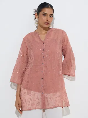 Vark Dusty Peach Sequin-Detailed Tunic with Camisole Set