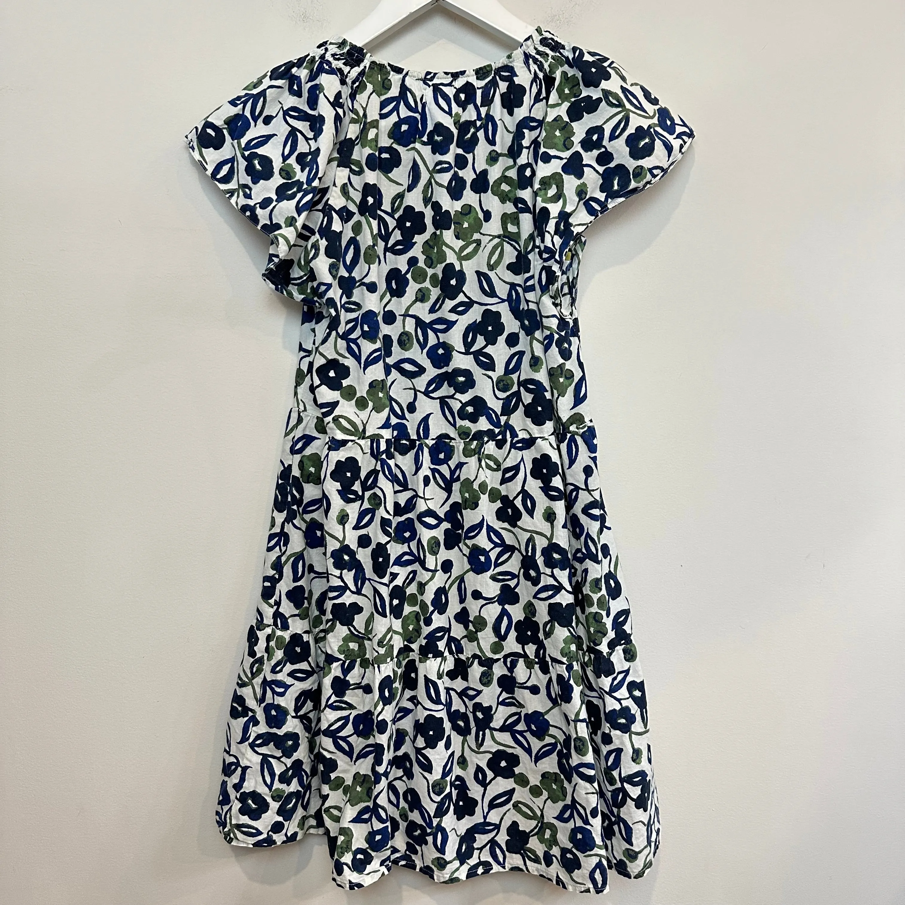 Velvet by Graham & Spencer Ivy Flutter Sleeve Dress Floral Blue Green Cotton XS