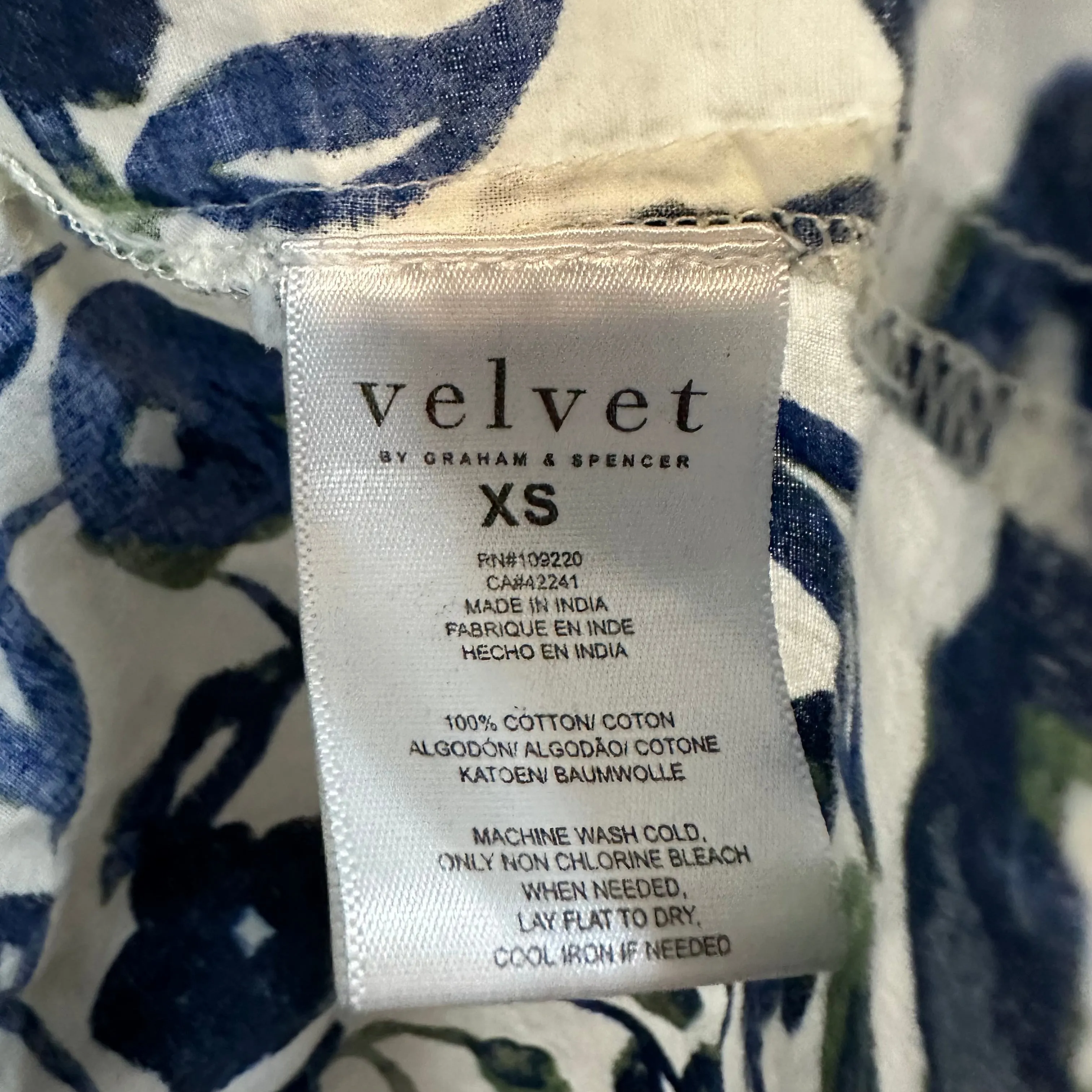 Velvet by Graham & Spencer Ivy Flutter Sleeve Dress Floral Blue Green Cotton XS