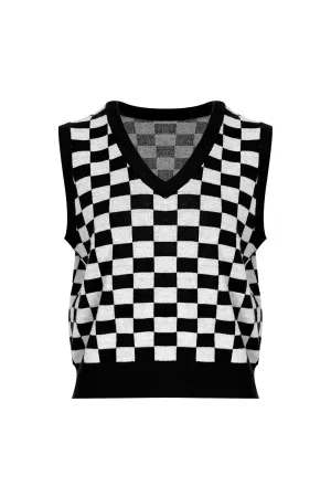 Vintage knitted vest | Check wool sleeveless vest | Street style sleeveless sweater