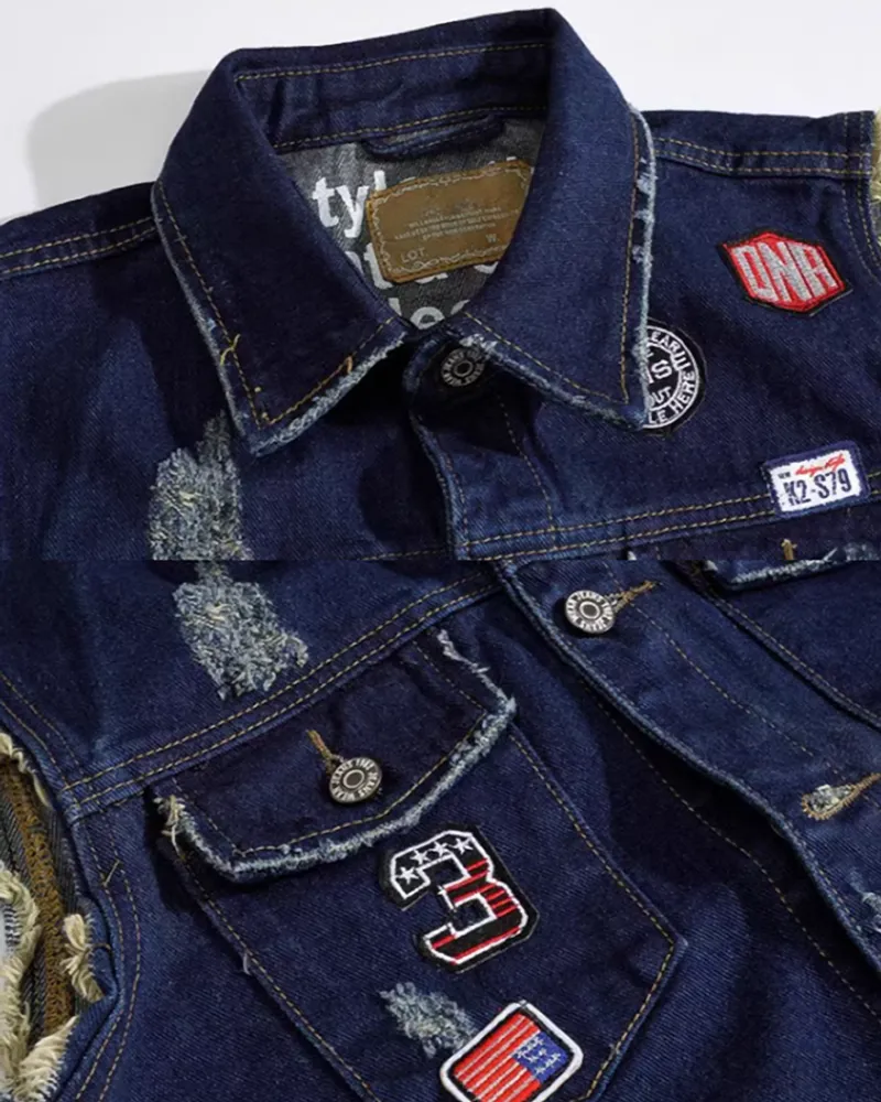Vintage patch distressed vest V0037