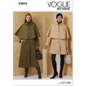 Vogue Pattern V2074 Misses' Cape Coat in Two Lengths