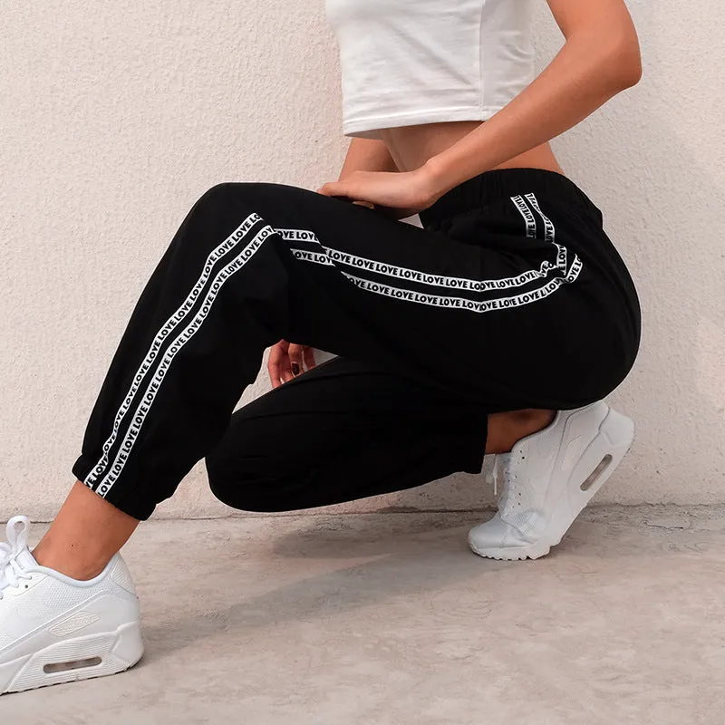 Women's High-Waist Loose Polyester "Love" Joggers
